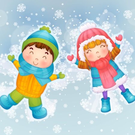 Иллюстрация дети зимой во дворе