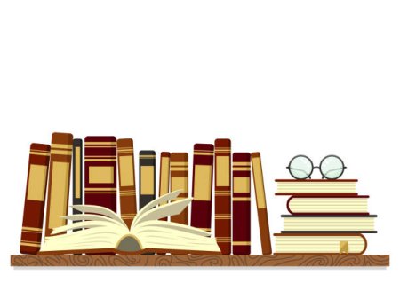 Полка с книгами на прозрачном фоне