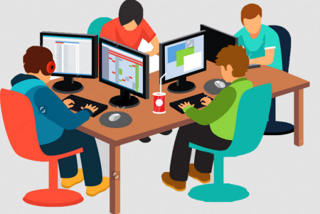 Человек за компьютером иллюстрация