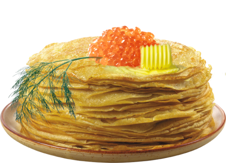 Стопка блинов с икрой