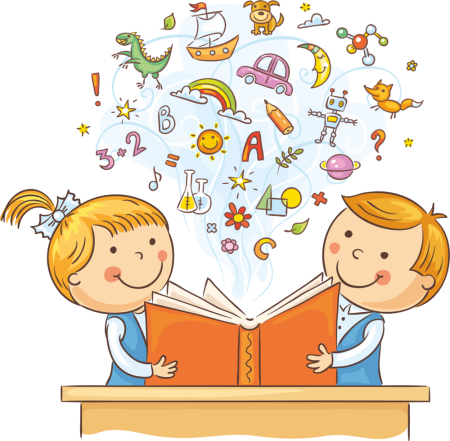 Дети читают книги на прозрачном фоне