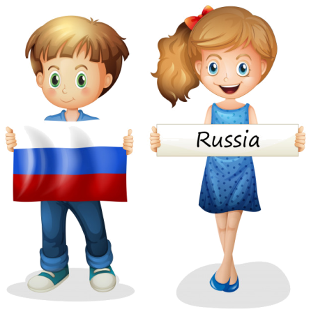 Мальчик и девочка с российским флагом