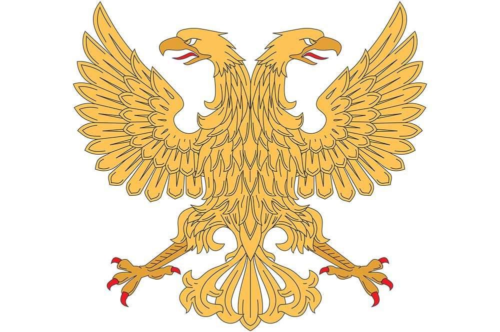 Орел герб происхождение. Золотой двуглавый Орел. Флаг с двуглавым орлом. Герб орла. Минималистичный двуглавый орёл.
