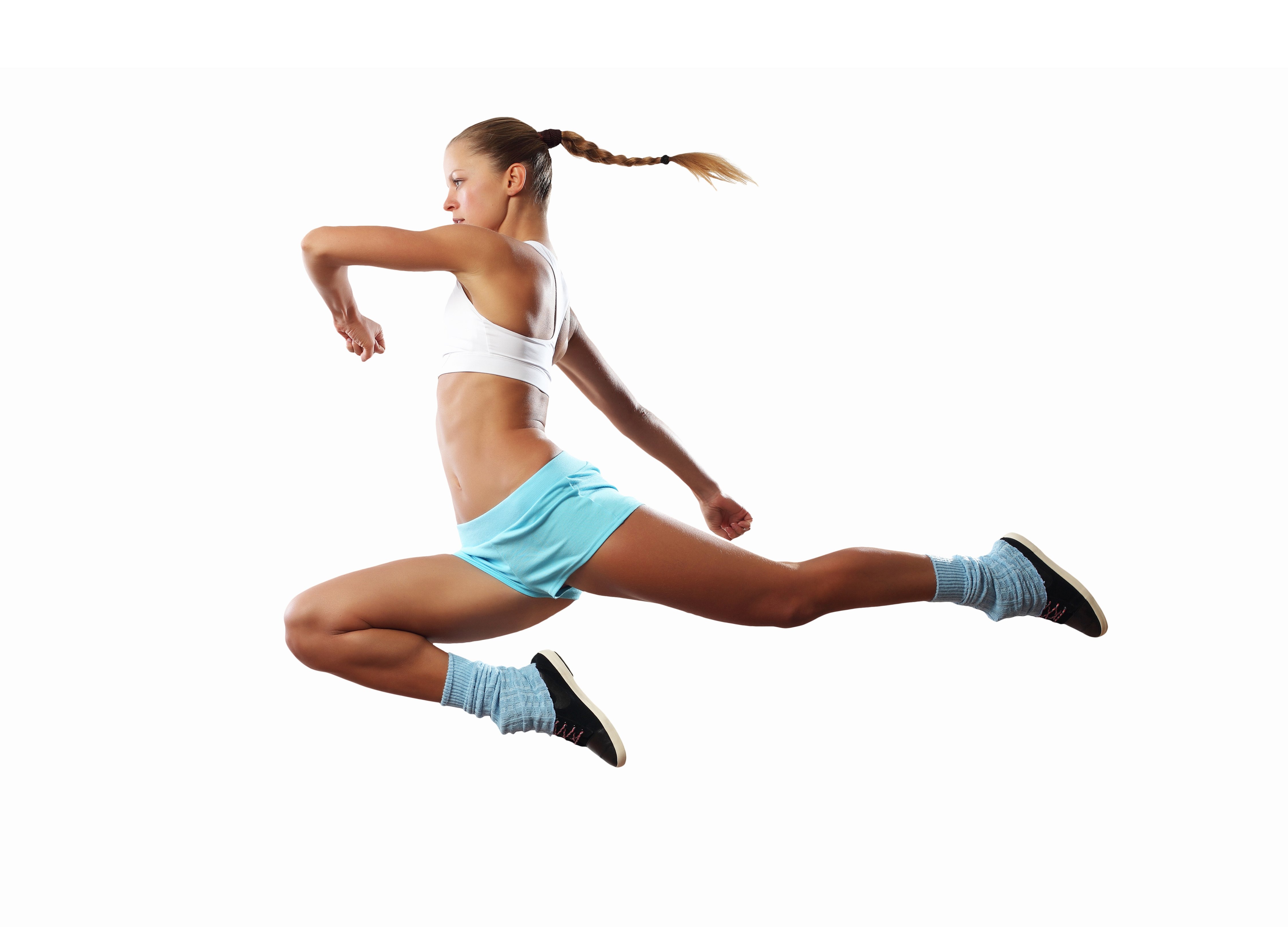 Танцуй руками ногами. Спортивные девушки. Девушка спорт. Спортивная девушка в прыжке. Фитнес на белом фоне.