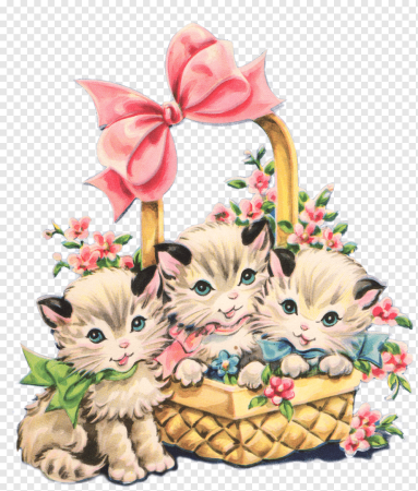 Котенок в корзинке с цветами