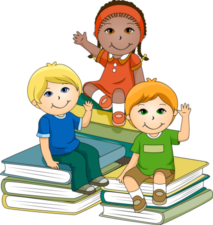 Дети с книгами на прозрачном фоне