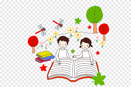 Дети читают книги на прозрачном фоне