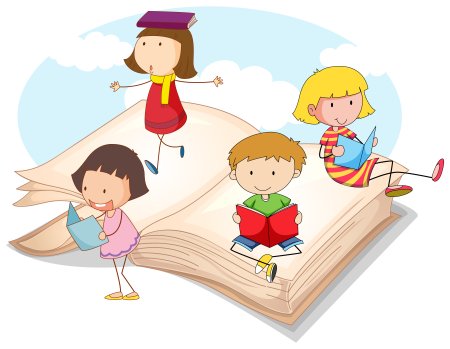Рисованные фигурки детей с книжкой