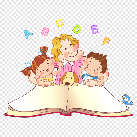 Дети с книжками на прозрачном фоне