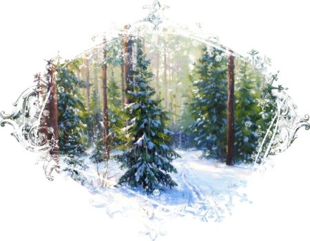 Заснеженный лес на прозрачном фоне