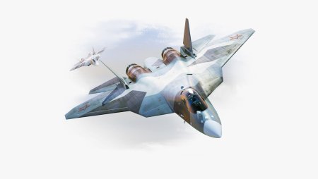 Истребитель Су-57 на белом фоне
