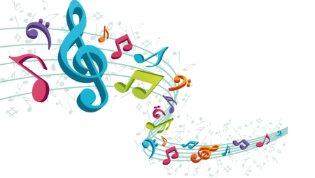 Разноцветные нотки на белом фоне