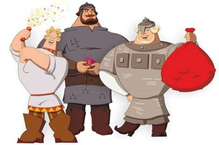 Илья Попович три богатыря на белом фоне