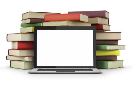 Компьютер и книги на прозрачном фоне