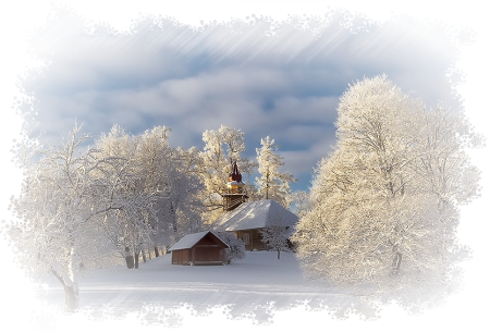 Зимний пейзаж деревенский клипарт