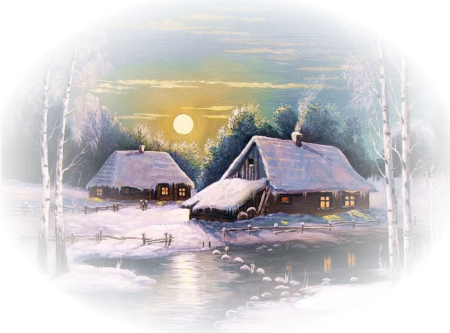 Зимний домик акварель на прозрачном фоне