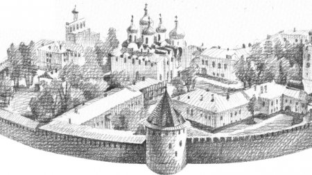 Кремль Великий Новгород карандашом