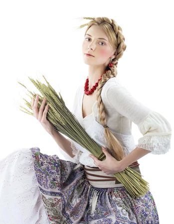 Деревенская девушка с косичками