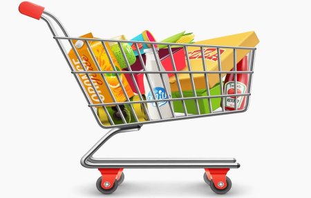 Продуктовая тележка с продуктами