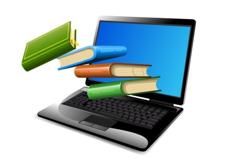 Компьютер и книги на прозрачном фоне