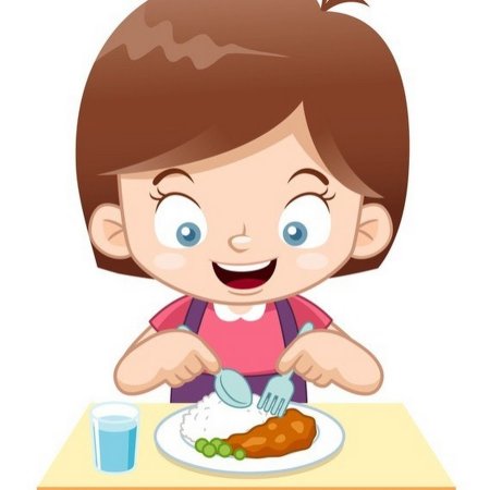 Мультяшная девочка обедает