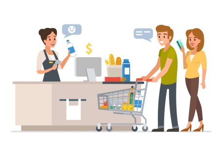 Мультяшная касса в магазине