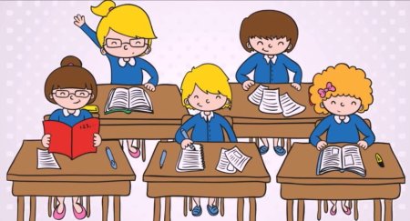 Ученики за партой мультяшные