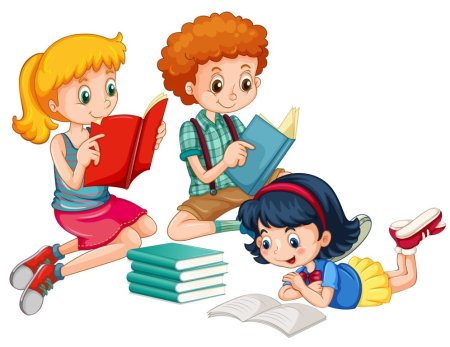 Дети с книгами на прозрачном фоне