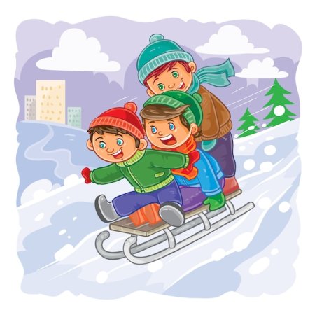 Мальчик катается на санях