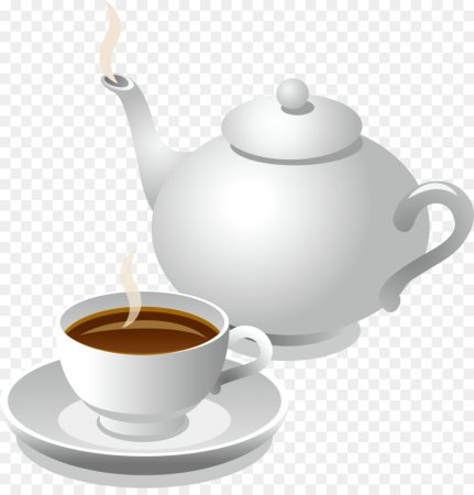 Чайник и чашки на белом фоне