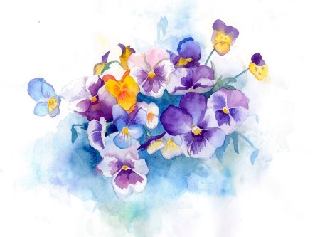 Анютины глазки акварелью