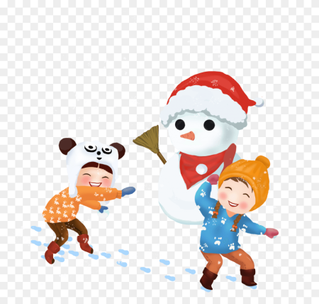 Дети играют в снежки на прозрачном фоне