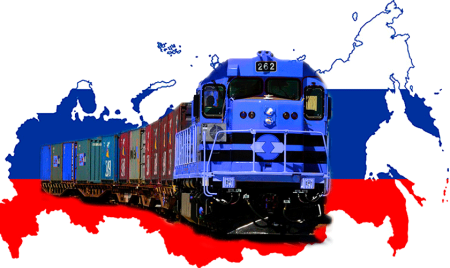 Поезд с российским флагом