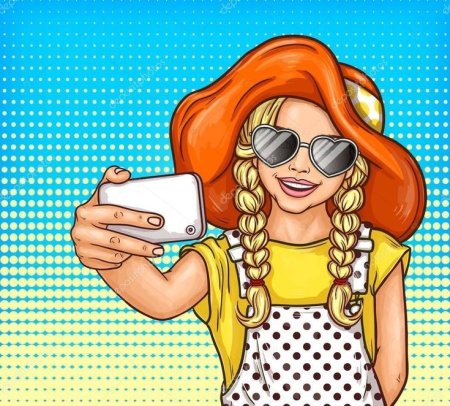 Девушки в мультяшном стиле с телефоном