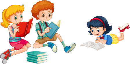 Дети с книгами на прозрачном фоне