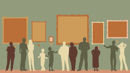 Силуэты людей на выставке