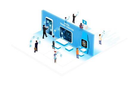 Цифровая трансформация на белом фоне