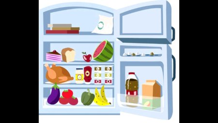 Холодильник с продуктами на белом фоне