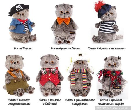 Мягкая игрушка Basik&co кот Басик пират 19 см