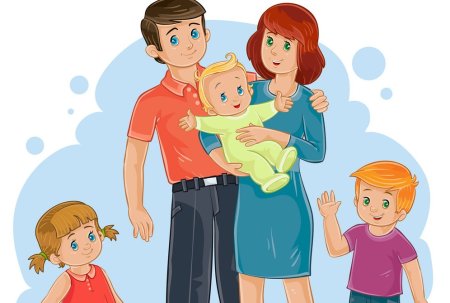 Мультяшная семья с тремя детьми
