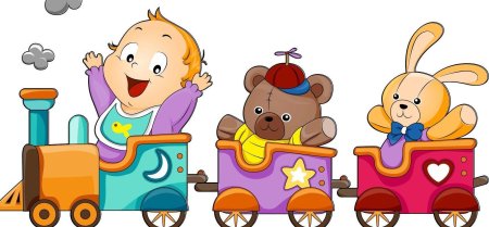 Паровозик с игрушками на прозрачном фоне