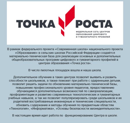 Стенд точка роста с информацией