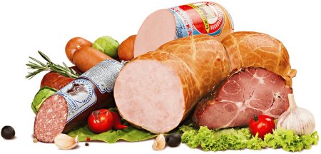 Мясные продукты на белом фоне