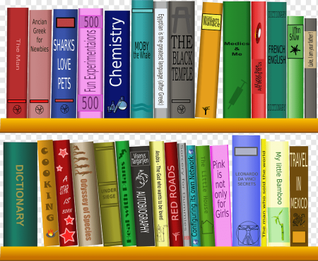 Корешки книг на полке