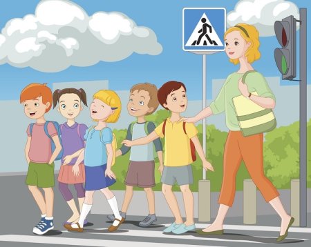 Родители и дети на дороге