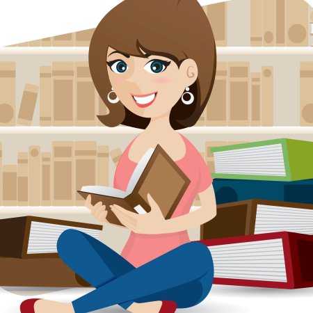 Библиотекарь с книгами на прозрачном фоне