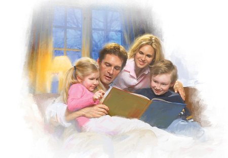 Семья читает книгу