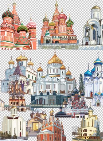 Достопримечательности Москвы на прозрачном фоне