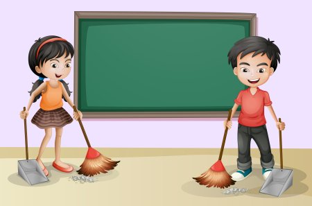 Ученики убираются в классе