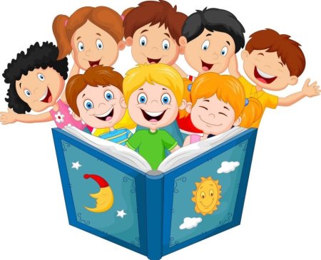 Дети с книжками на прозрачном фоне